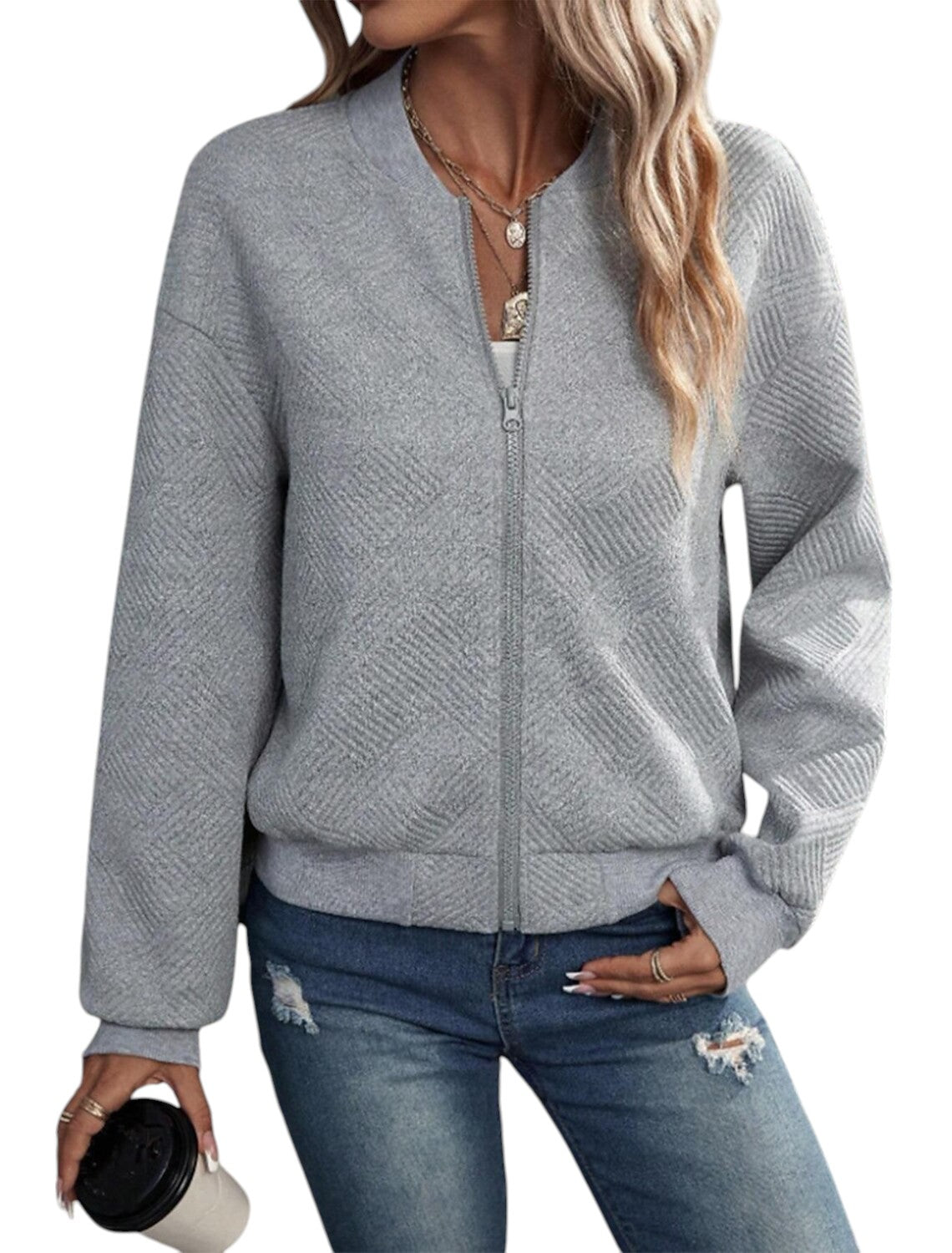 Fiona – Trendy bomber bunda se zipem vpředu a strukturovaným designem