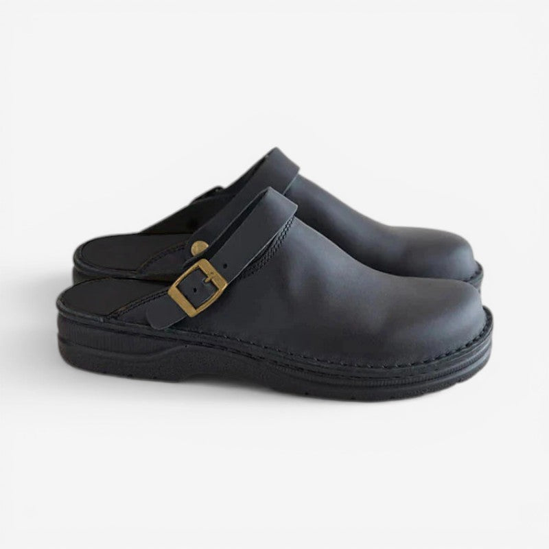 William - Scarpe con fibbia e punta quadrata con suola antiscivolo | Comfort facile da indossare e togliere | Taglie 38–48 | Marrone, Marrone scuro, Nero