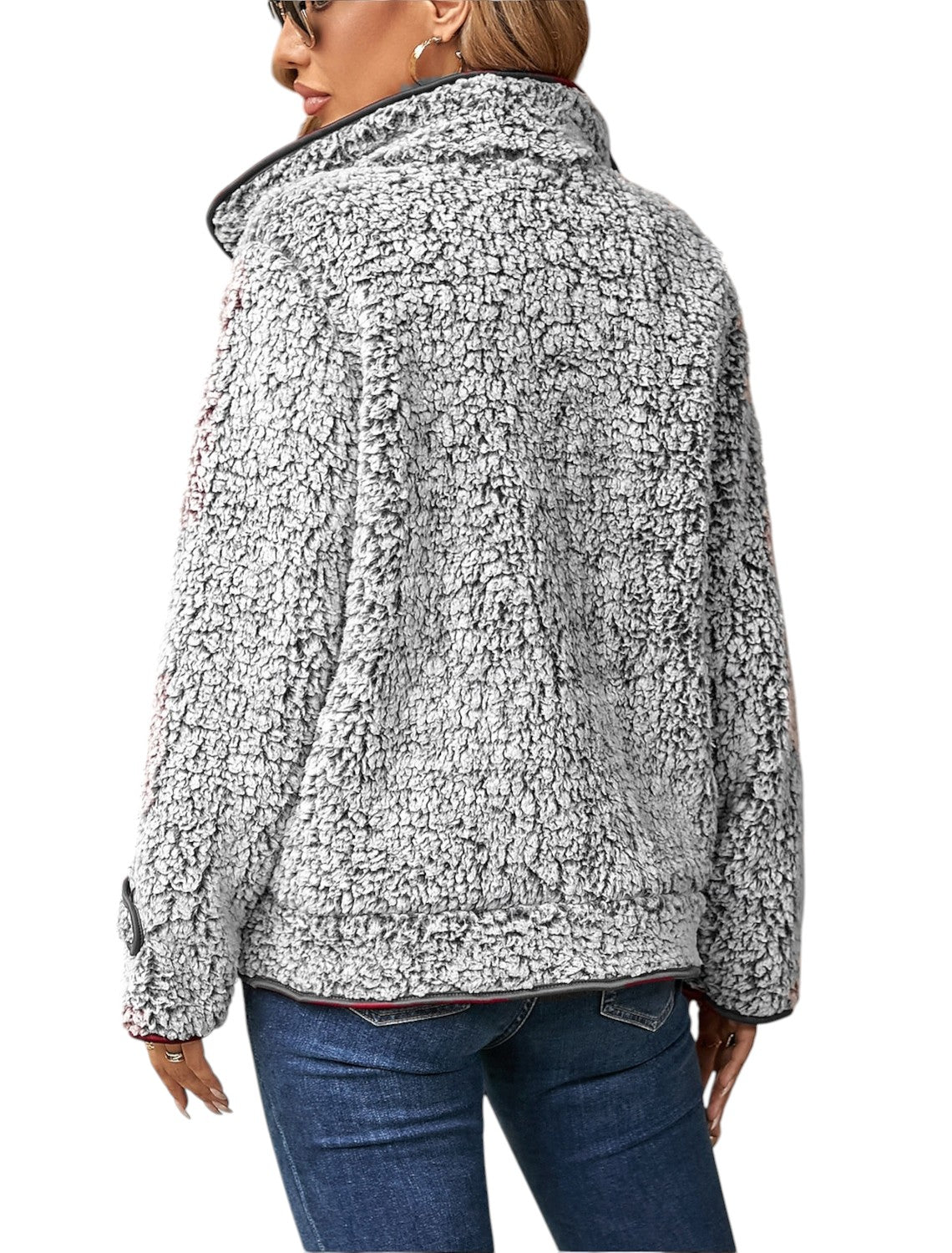 Yasmine - Stylish Textured Jacket with Front Button Closure and Contrasting Edges