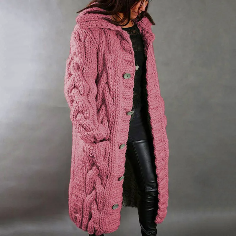 Emilia - Cardigan spesso lavorato a maglia con collo risvoltato e tasche ampie