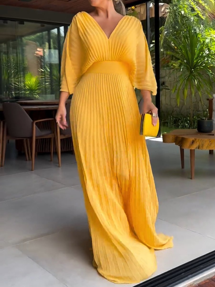 Amelia - Rochie cu decolteu adânc în V și mâneci elegante trei sferturi