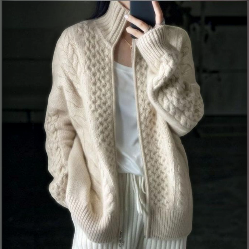 Giacca da donna in maglia con zip e maniche lunghe