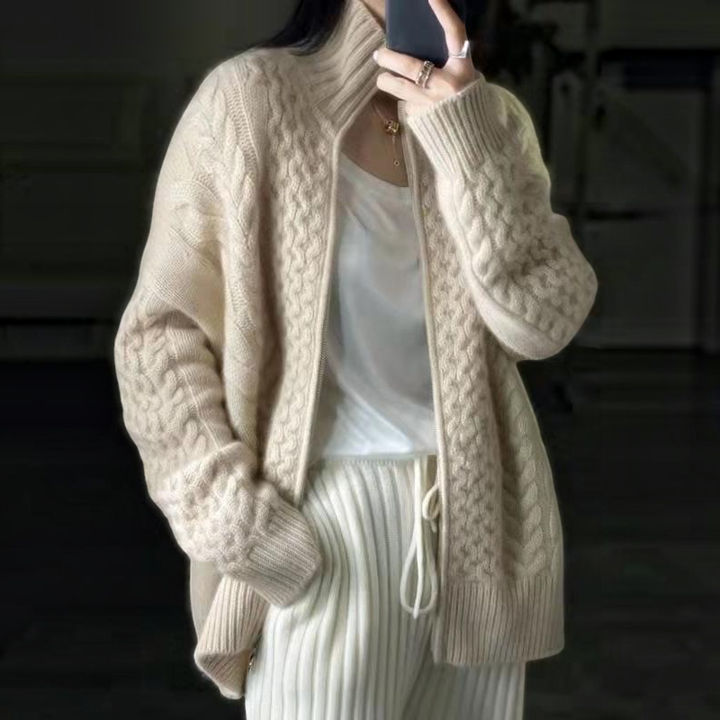 Giacca da donna in maglia con zip e maniche lunghe