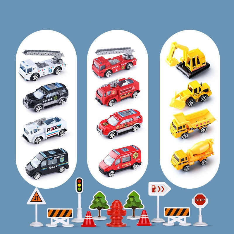 Playen – set de joacă cu avion, 6 vehicule de construcții miniaturale și 13 accesorii