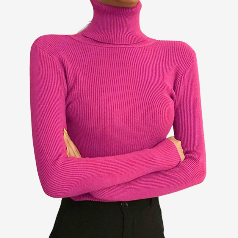 Bella – Pull à manches longues avec col roulé et coupe ajustée