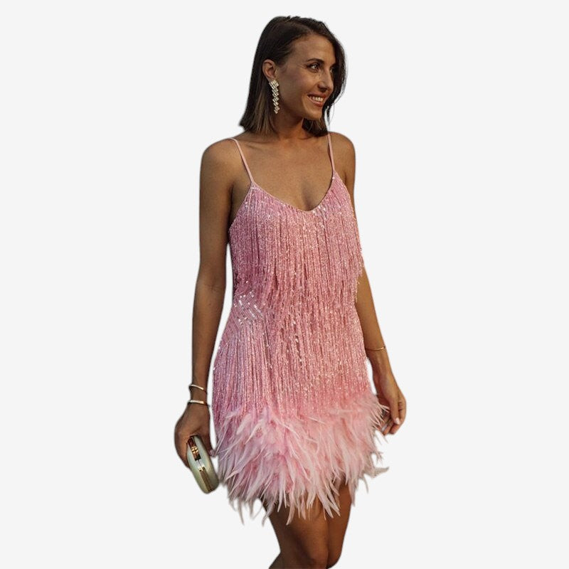 Robe mini sans manches à col en V pour femme avec détail de bretelles