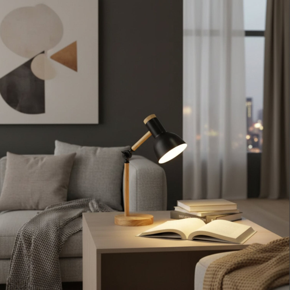 PivotLuma - Lámpara de escritorio de madera con cabezal ajustable
