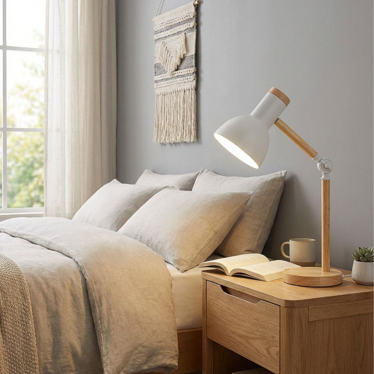 PivotLuma - Lámpara de escritorio de madera con cabezal ajustable