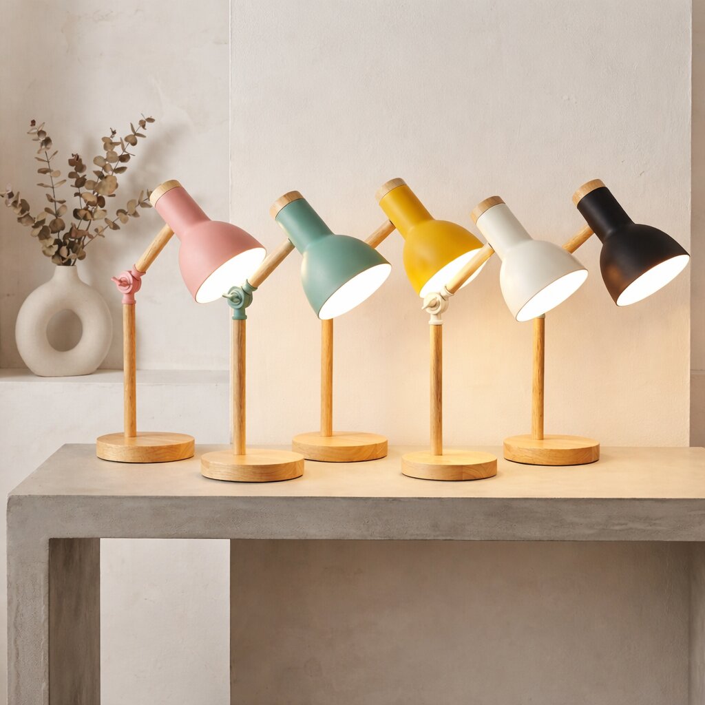 PivotLuma - Lámpara de escritorio de madera con cabezal ajustable