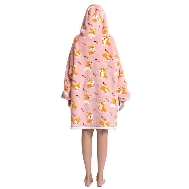 FlipWarm - Oversized Fleece Hoodie Blanket With Corgi Print