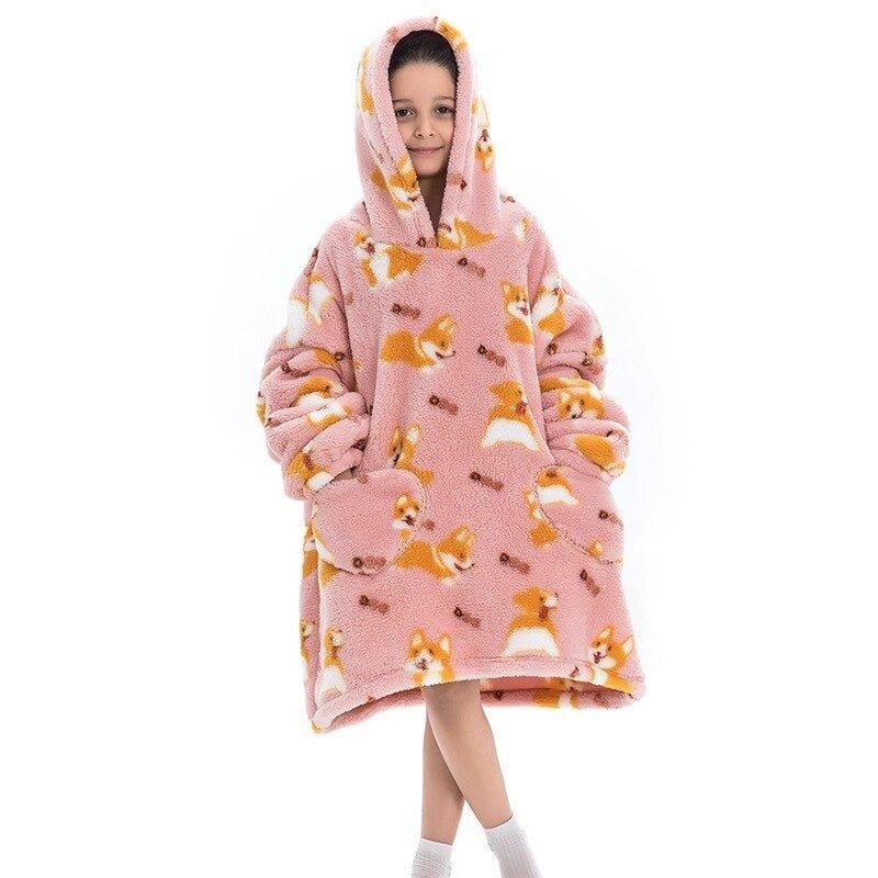 FlipWarm - Oversized Fleece Hoodie Blanket With Corgi Print
