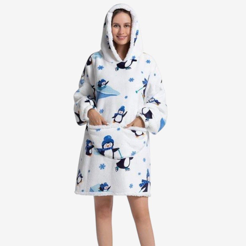 PinguHood - Oversized Fleece Hoodie Blanket With Penguin Print