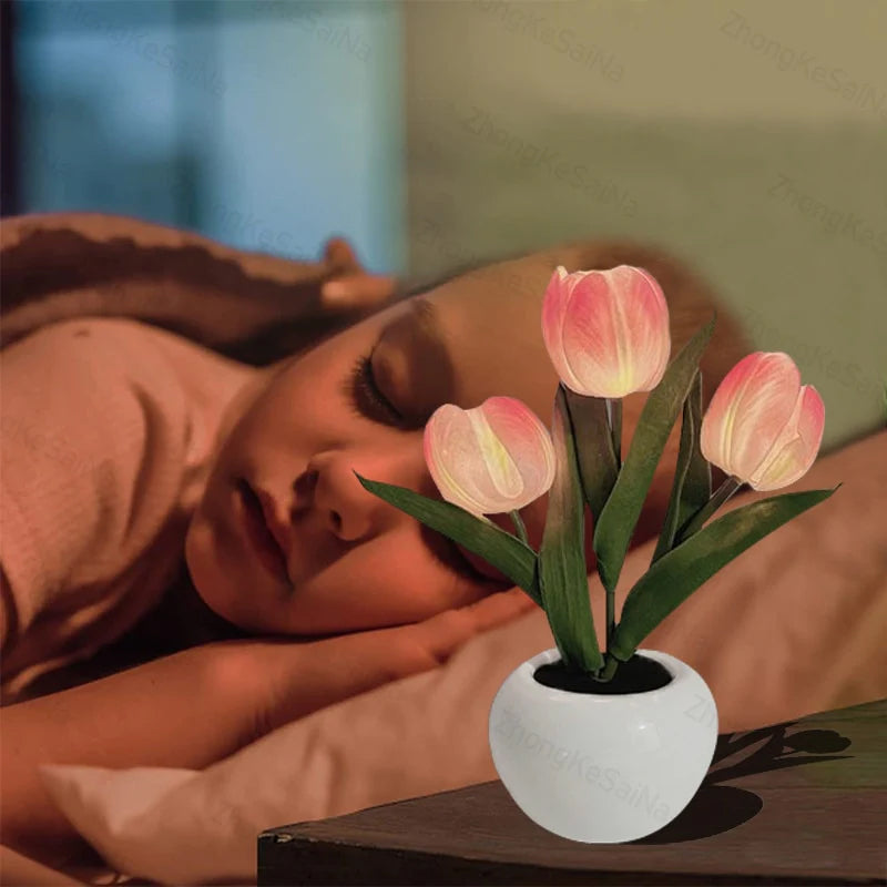 Tulipora - Lámpara de mesa con diseño de tulipán e iluminación LED