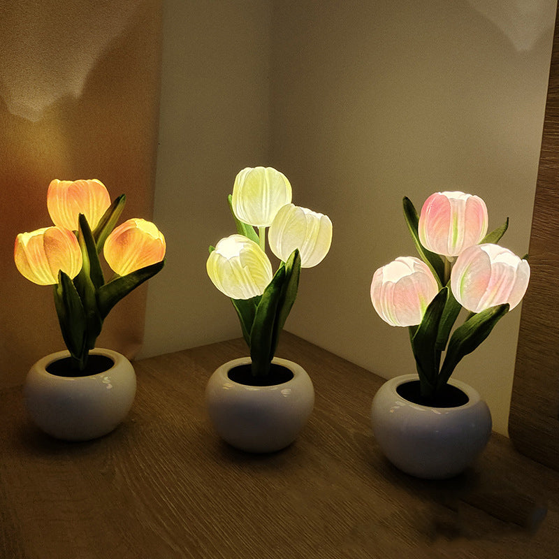 Tulipora - Lámpara de mesa con diseño de tulipán e iluminación LED