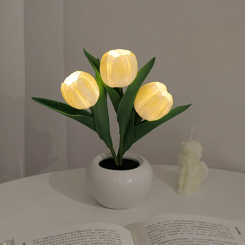 Tulipora - Lámpara de mesa con diseño de tulipán e iluminación LED
