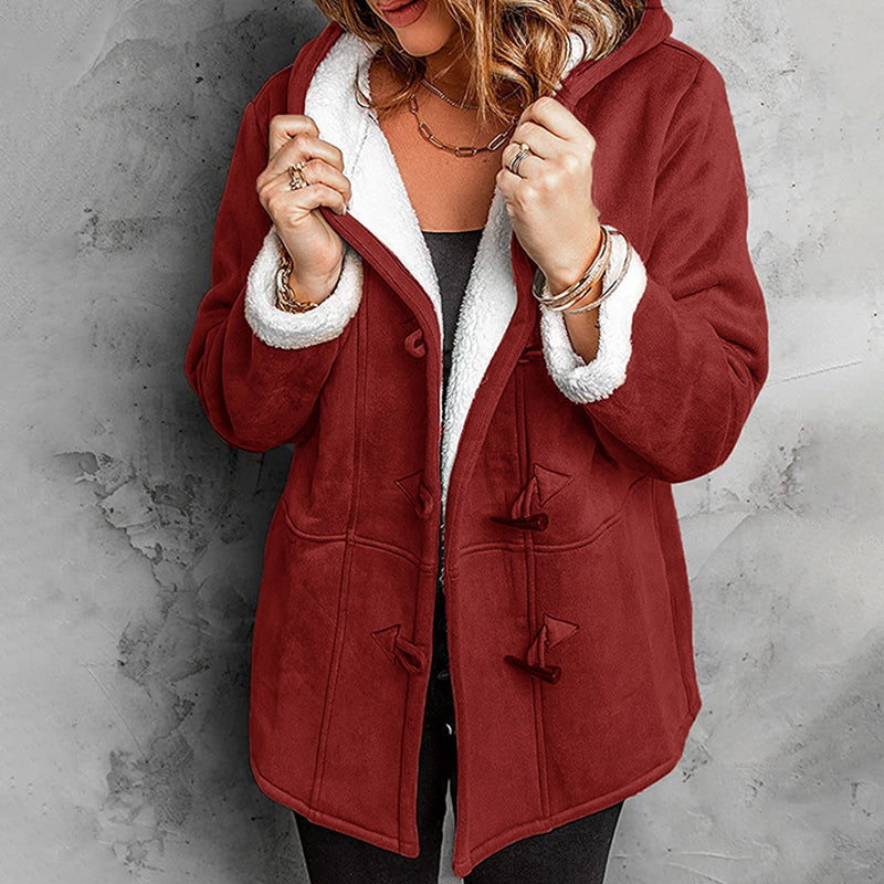 SuedeTherm - Cappotto con cappuccio da donna in finta pelle scamosciata e fodera in pile