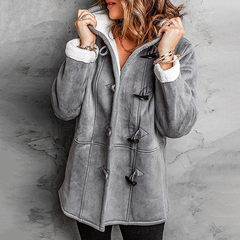 SuedeTherm - Cappotto con cappuccio da donna in finta pelle scamosciata e fodera in pile