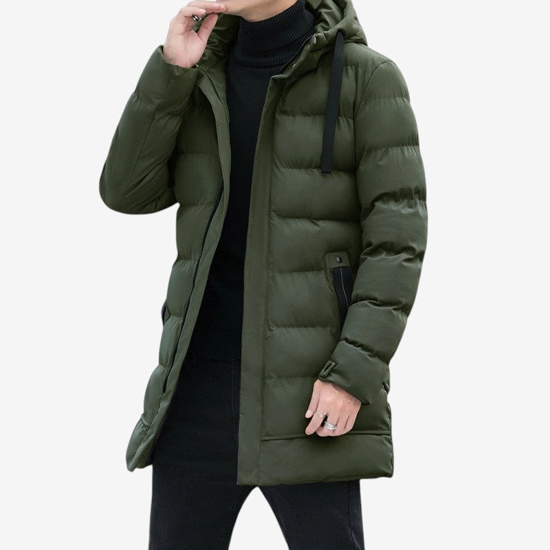HoodFlex - Men's Mid-Length Hooded Puffer Coat With Zipper Pockets