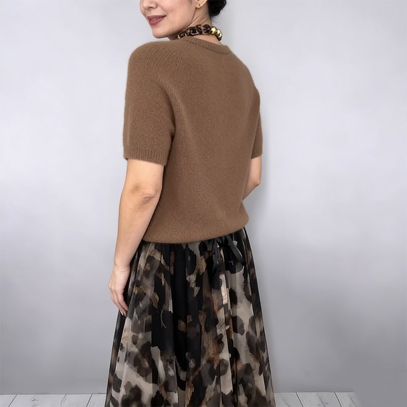 LeopardKnit – Ensemble deux pièces avec haut en maille et jupe à imprimé léopard