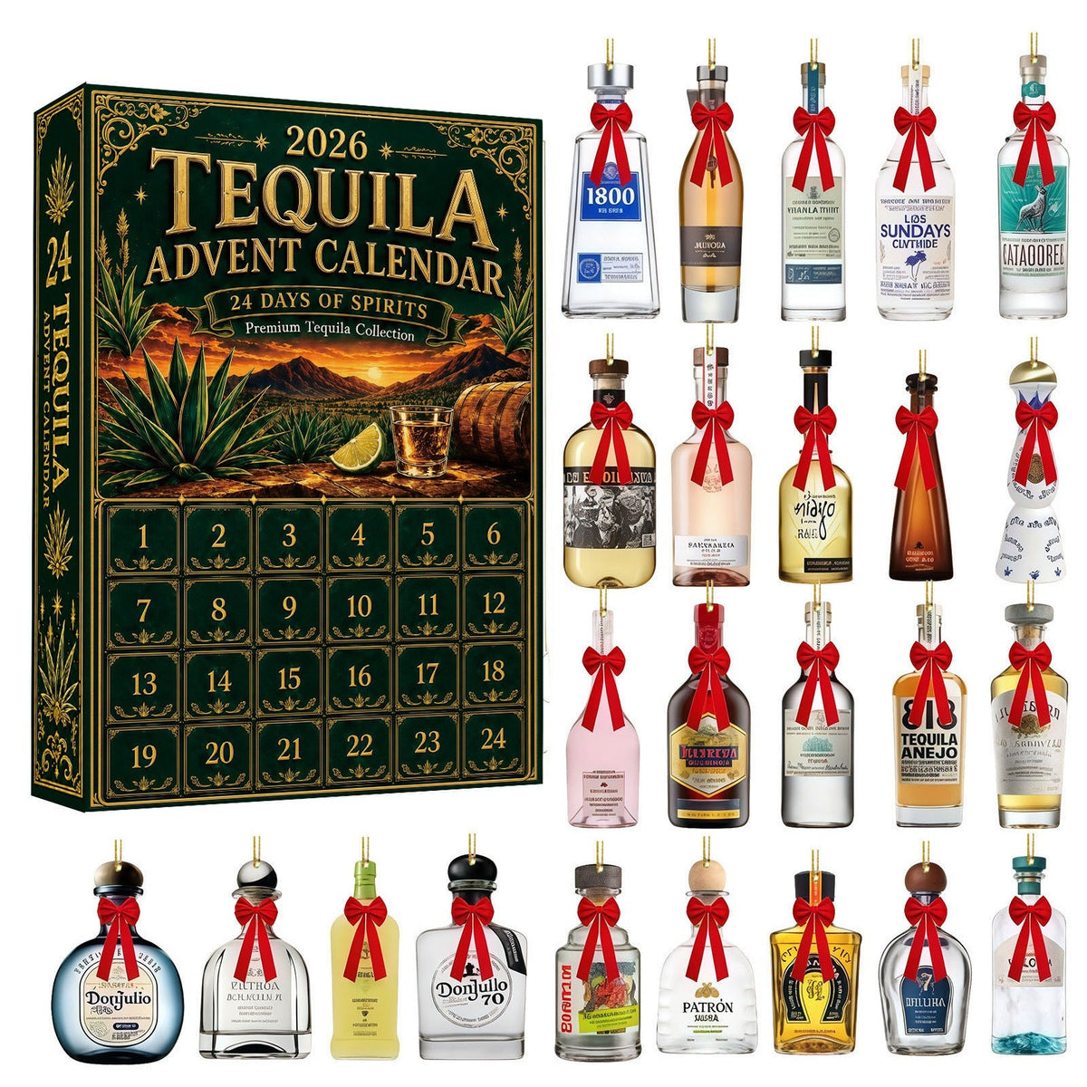 AgaveOrna – Tequila Bottle Advent Calendar with 24 Acrylic Ornaments