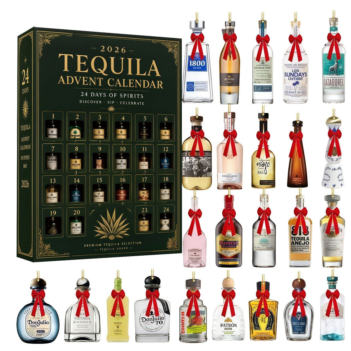 AgaveOrna – Tequila Bottle Advent Calendar with 24 Acrylic Ornaments