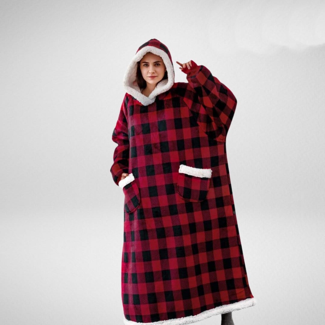 WarmWeave - Plaid Hoodie With Sherpa Lining And Reversible Design