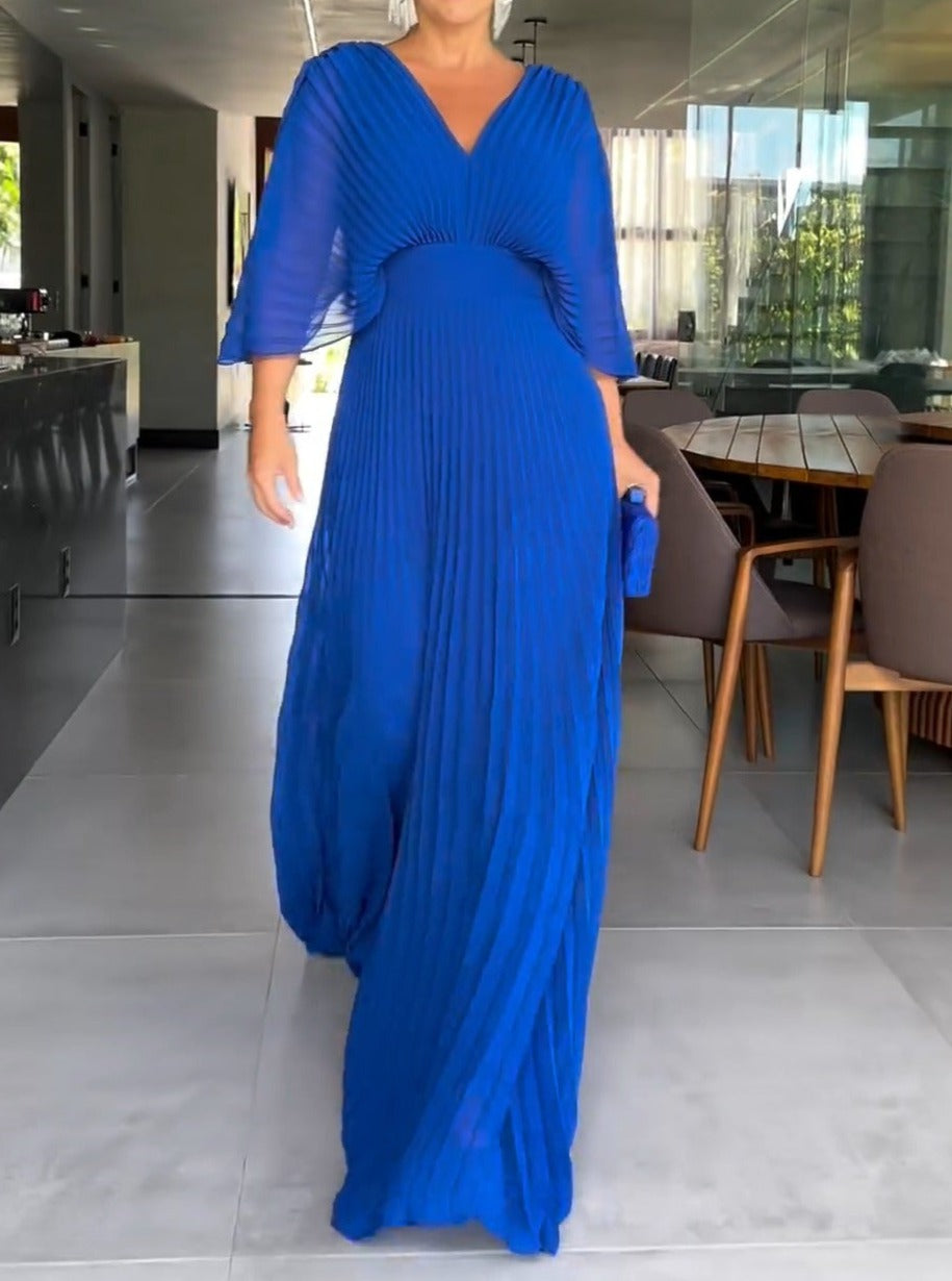 Amelia - Rochie cu decolteu adânc în V și mâneci elegante trei sferturi