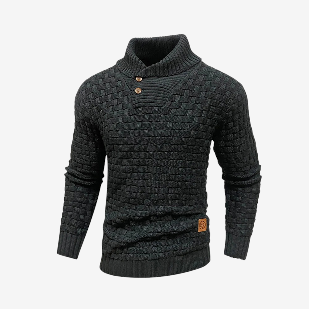 ShawlBlock – Knitted Sweater with Shawl Collar and Button Closure