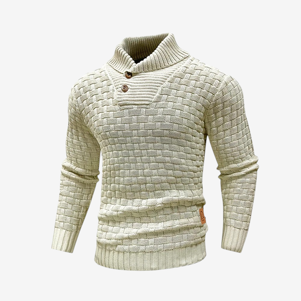 ShawlBlock – Knitted Sweater with Shawl Collar and Button Closure