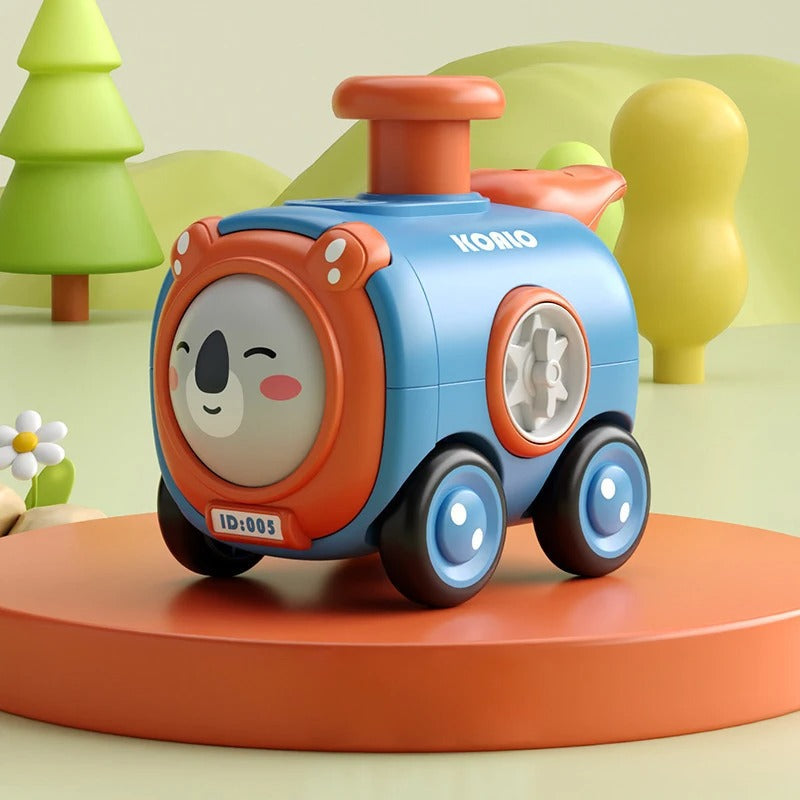 TrackMates – Animal-themed toy train with face-changing feature and whistle extension