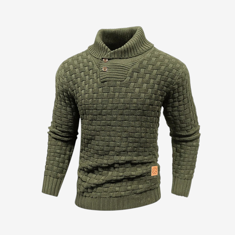 ShawlBlock – Knitted Sweater with Shawl Collar and Button Closure