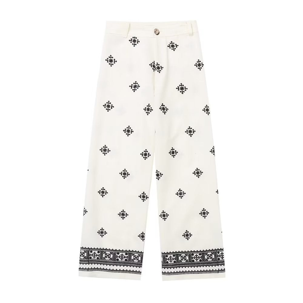 Maria - Pantalon palazzo à jambes larges taille haute avec motifs élégants