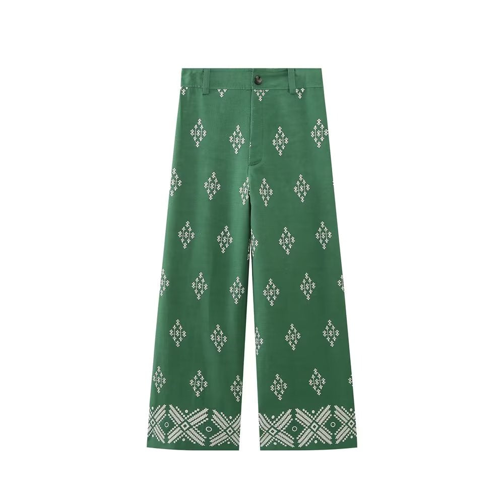 Maria - Pantalon palazzo à jambes larges taille haute avec motifs élégants