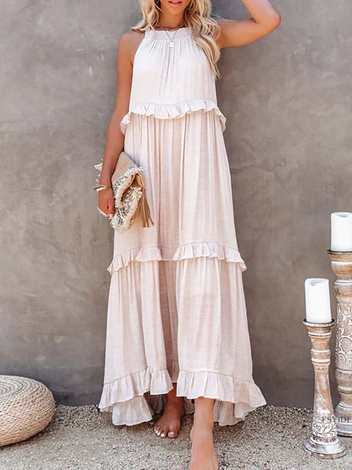 Cindy - Rochie maxi casual fără mâneci cu bretea pe umăr