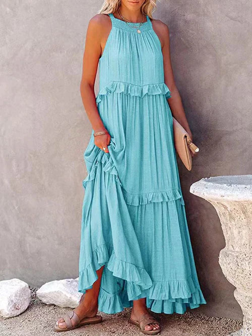 Cindy - Rochie maxi casual fără mâneci cu bretea pe umăr