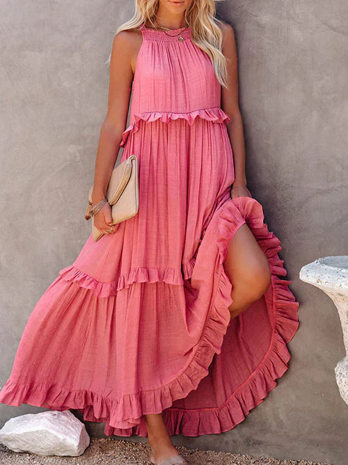 Cindy - Rochie maxi casual fără mâneci cu bretea pe umăr