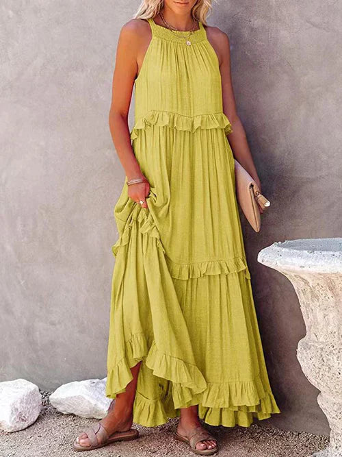 Cindy - Rochie maxi casual fără mâneci cu bretea pe umăr