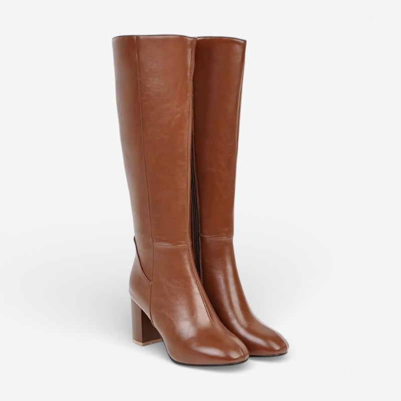 Lina – Stivali al ginocchio con zip laterale | Tacchi alti con suola antiscivolo | Comodi per uso quotidiano o casual | Taglie 36–48 | Nero, Beige, Marrone