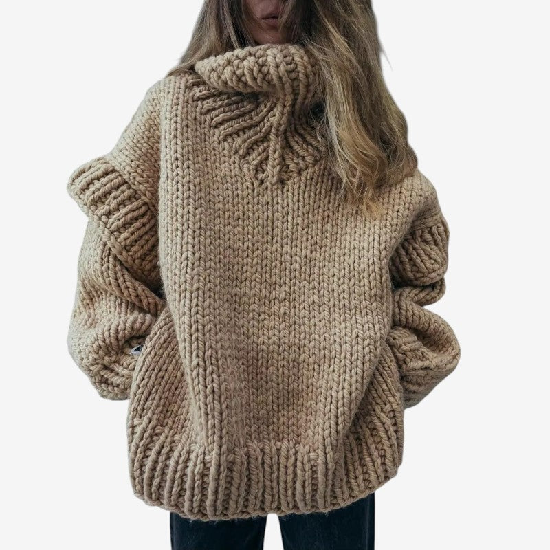 Halen – Pulover oversized cu mâneci lungi, guler înalt și detalii rib