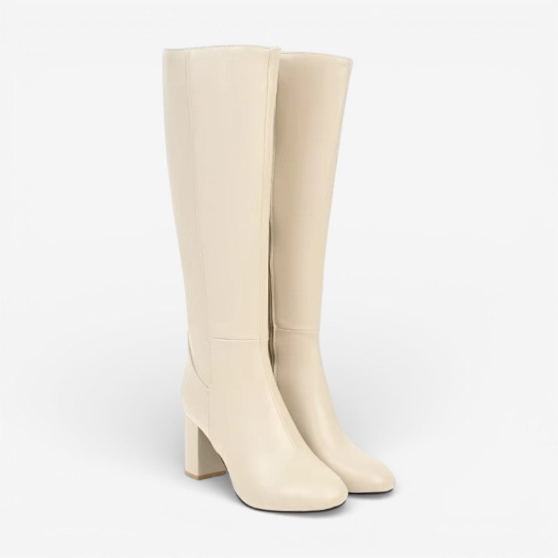 Lina – Stivali al ginocchio con zip laterale | Tacchi alti con suola antiscivolo | Comodi per uso quotidiano o casual | Taglie 36–48 | Nero, Beige, Marrone
