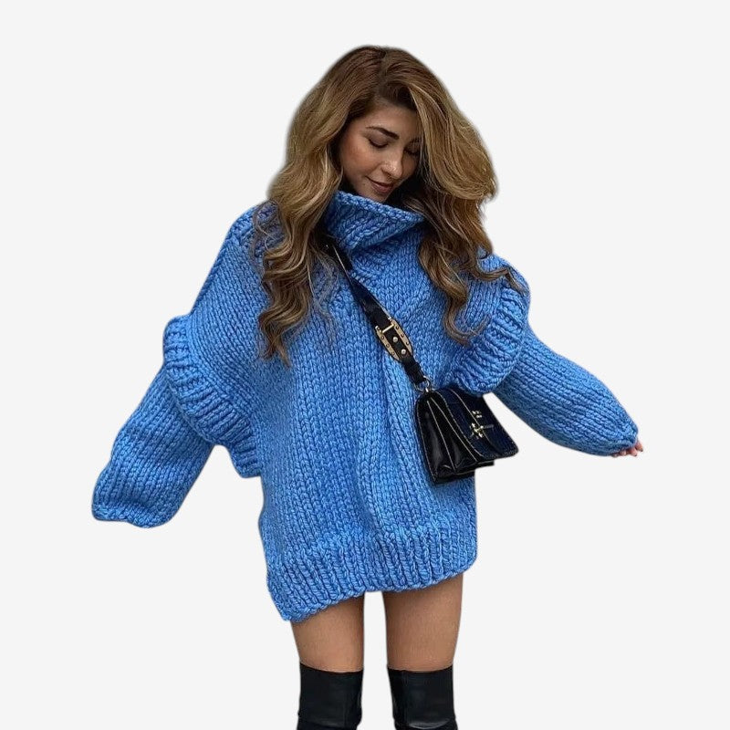 Halen – Pulover oversized cu mâneci lungi, guler înalt și detalii rib