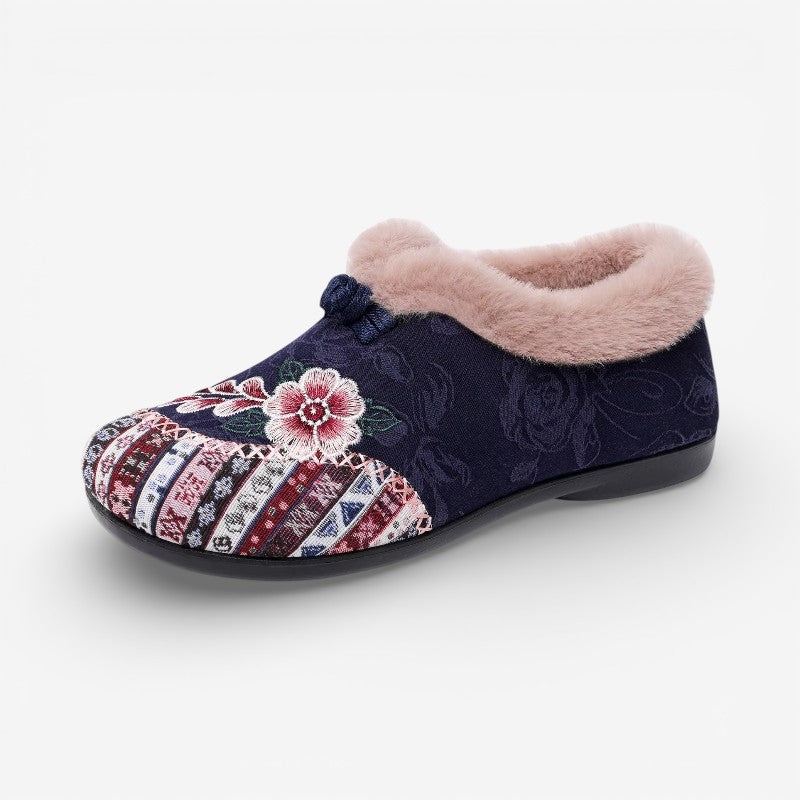 Zayla – Scarpe stampate antiscivolo con fodera in pelliccia e punta tonda