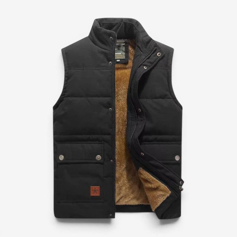 Men's Sleeveless Jacket with Button and Zip Closure