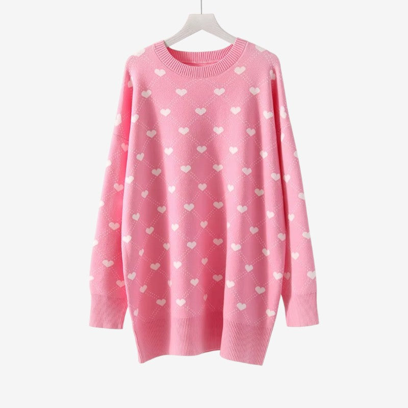 Brigitte - Maglione oversize a manica lunga con motivo stampato a cuore