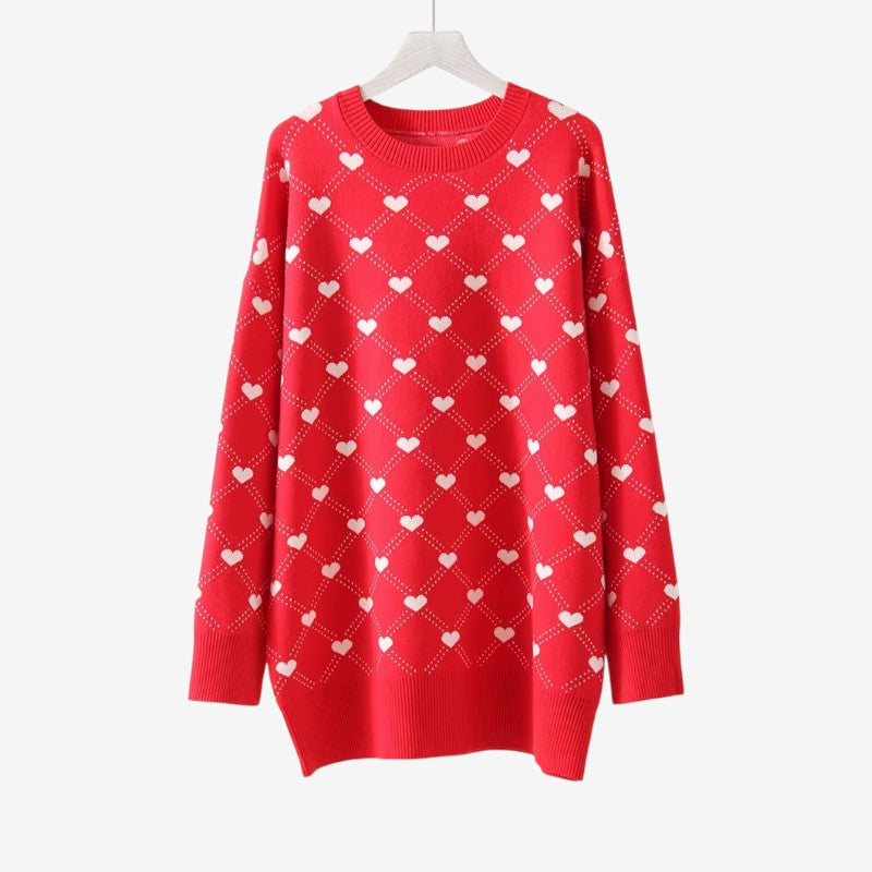 Brigitte - Maglione oversize a manica lunga con motivo stampato a cuore