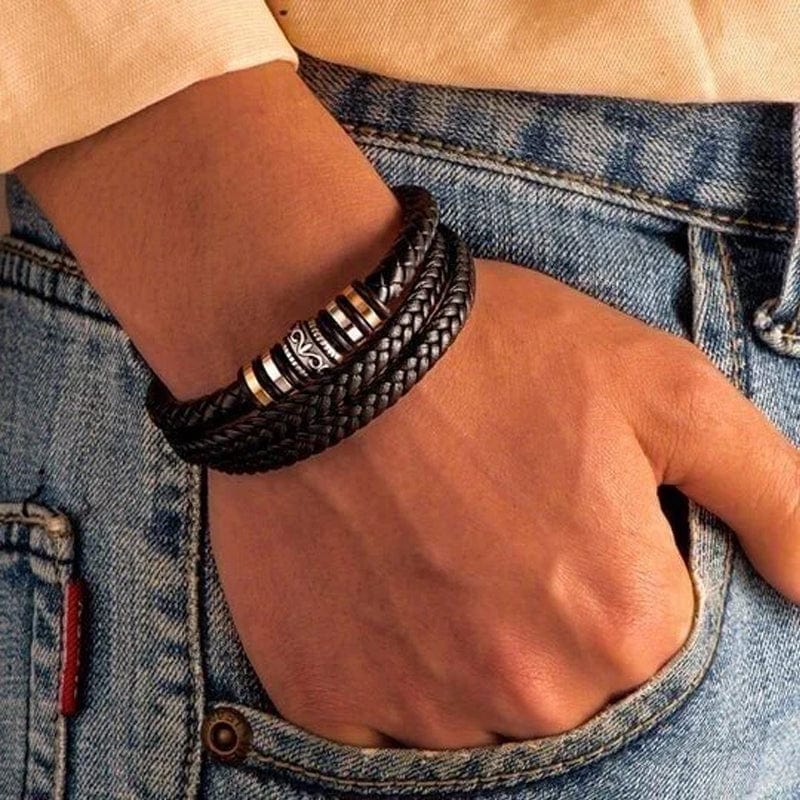 Ethan - Bracciale doppia fila intrecciata ispiratore con chiusura magnetica