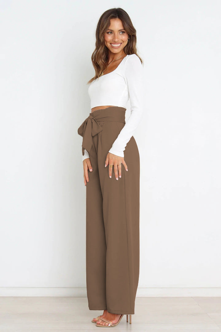 Isabella - Pantaloni classici ampi con vita alta e cintura a fiocco