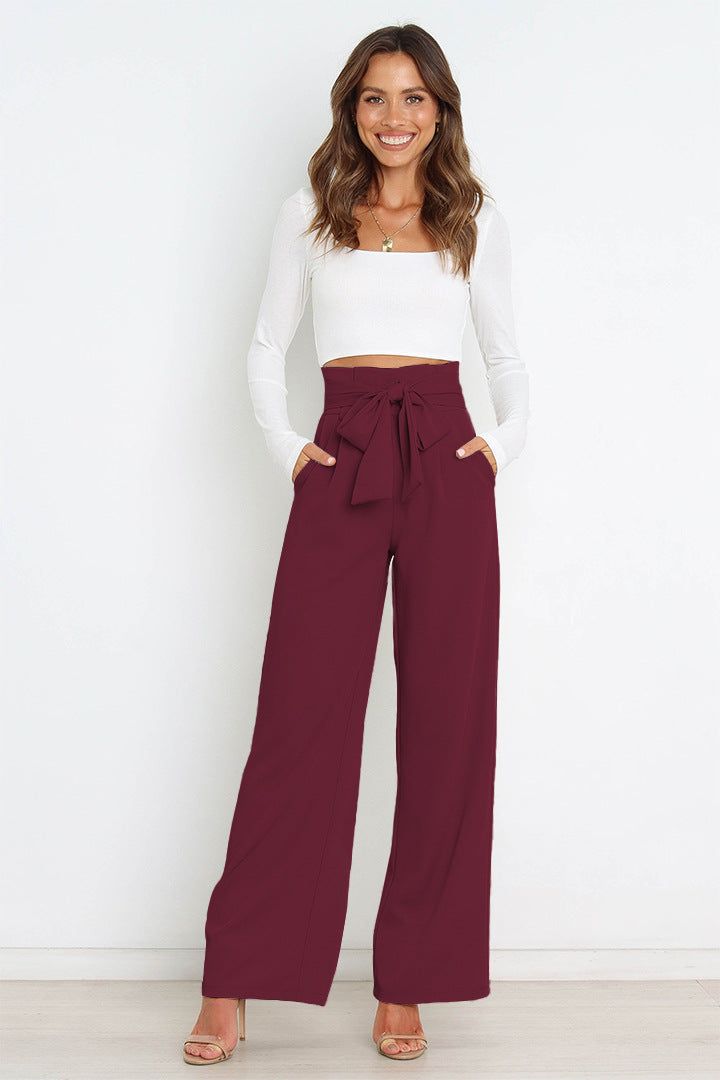 Isabella - Pantaloni classici ampi con vita alta e cintura a fiocco