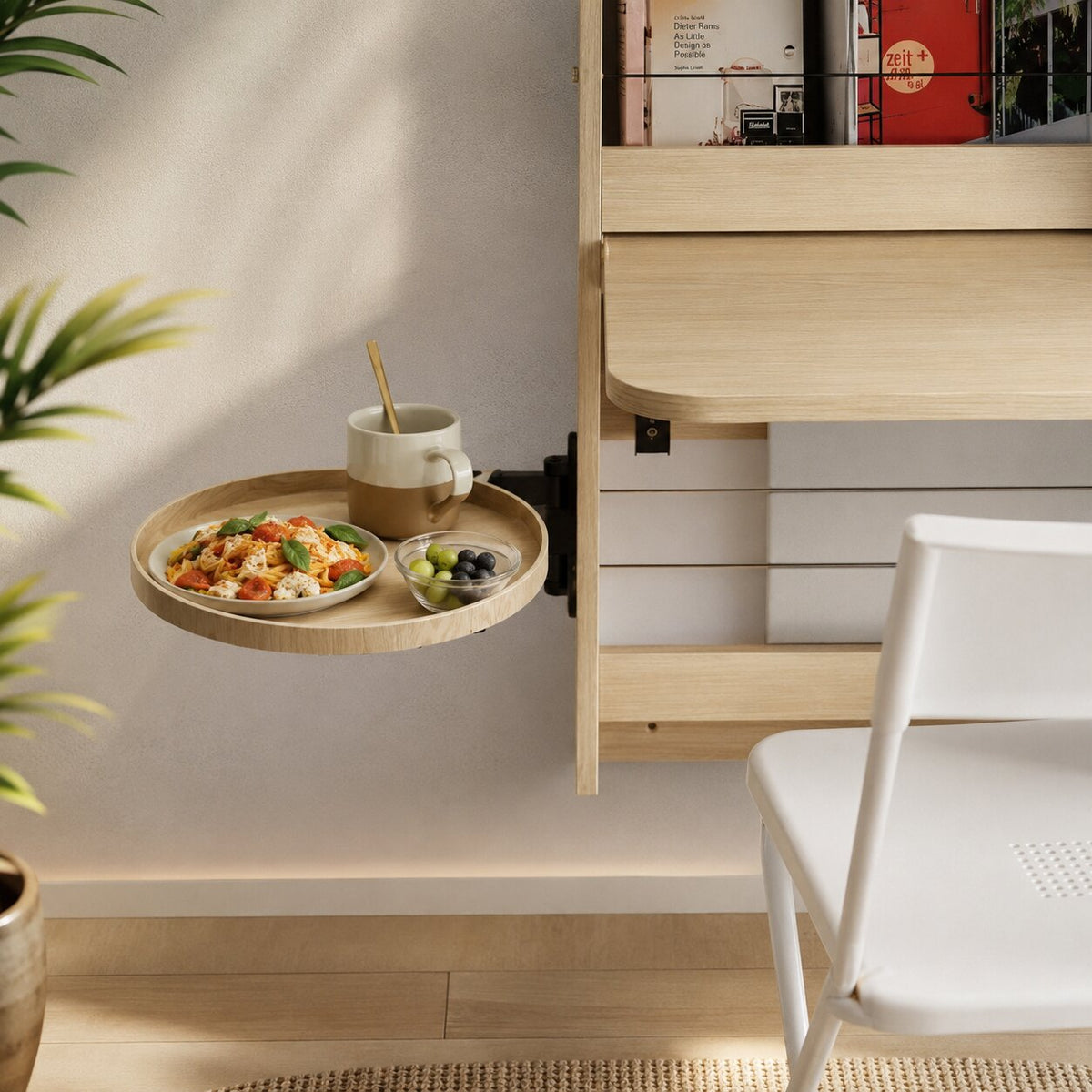 Orbitray - Étagère murale avec bras réglable et plateau rond