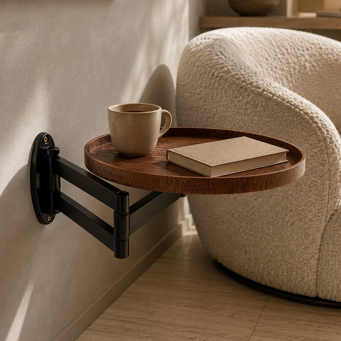 Orbitray - Étagère murale avec bras réglable et plateau rond